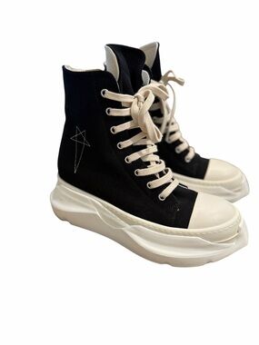 Rick Owens Black Canvas High-Top Platform Sneakers with Cream Accents